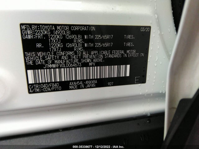 2020 Toyota RAV4, VIN: JTMMWRFV0LD064673