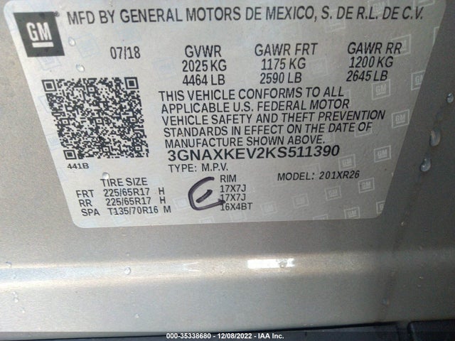Chevrolet EQUINOX LT 2019 3GNAXKEV2KS511390 Image 9