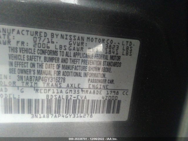 3N1AB7AP4GY316278 Nissan SENTRA S