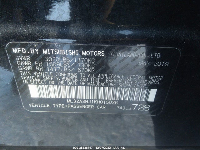ML32A3HJ1KH015036 Mitsubishi Mirage