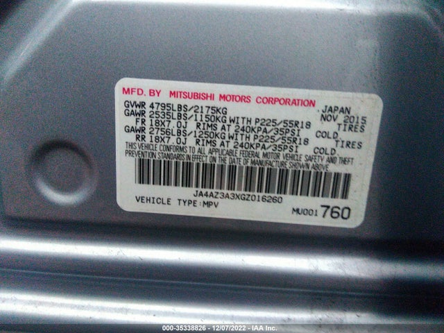 JA4AZ3A3XGZ016260 Mitsubishi Outlander Se/sel/es