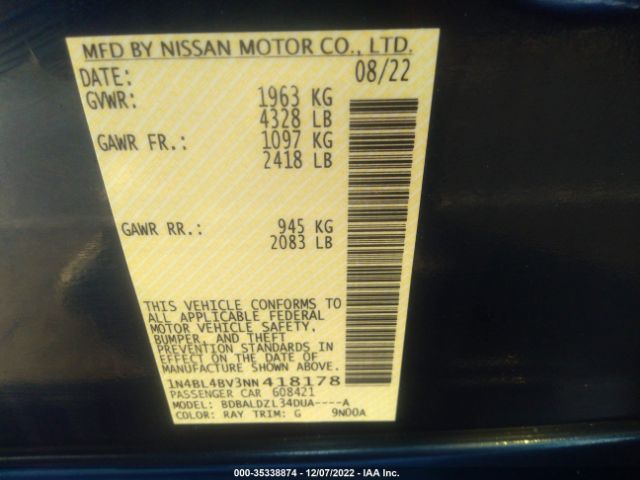 1N4BL4BV3NN418178 Nissan Altima 2.5 S