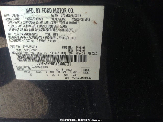 Lincoln MKT 2010 2LMHJ5FR0ABJ08721 Image 11
