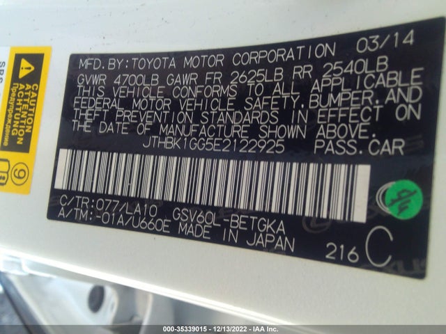 Lexus ES 350 2014 JTHBK1GG5E2122925 Image 9