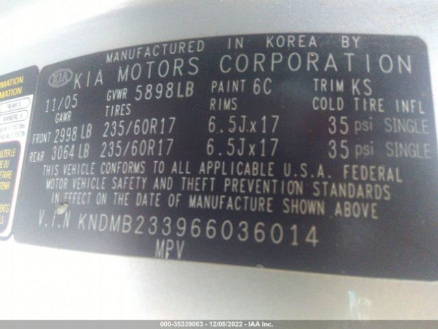 KNDMB233966036014 KIA Sedona Lx/ex
