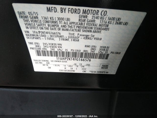 2015 Ford Taurus, VIN: 1FAHP2KT4FG166576