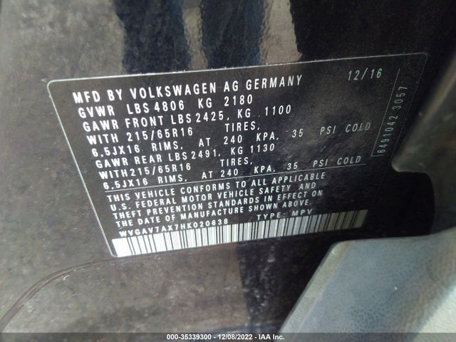 WVGAV7AX7HK020638 Volkswagen TIGUAN