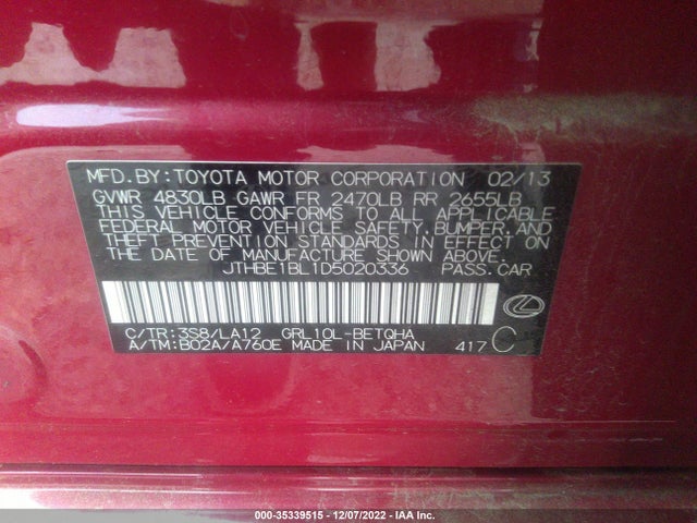 Lexus GS 350 2013 JTHBE1BL1D5020336 Image 10