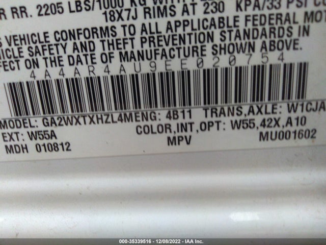 4A4AR4AU9EE020754 Mitsubishi Outlander Sport Se