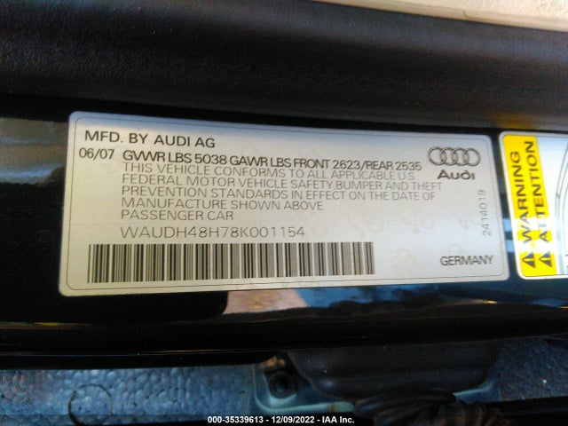 Audi A4 2008 WAUDH48H78K001154 Image 10