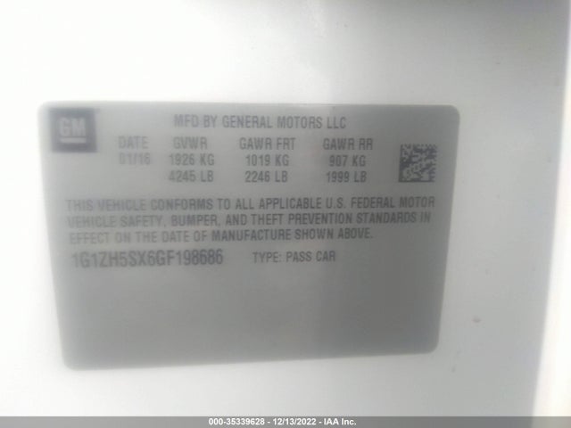 2016 Chevrolet Malibu, VIN: 1G1ZH5SX6GF198686