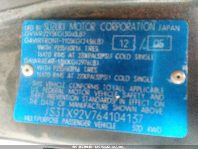 JS3TX92V764104137 Suzuki XL7