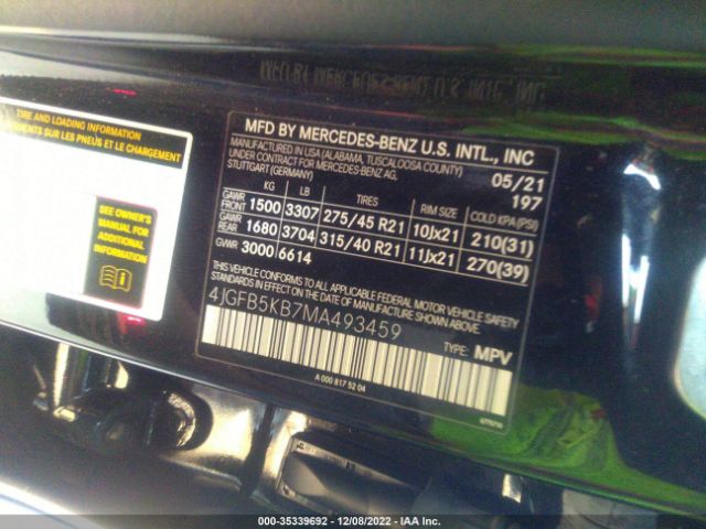 4JGFB5KB7MA493459 Mercedes-Benz Gle Gle 450