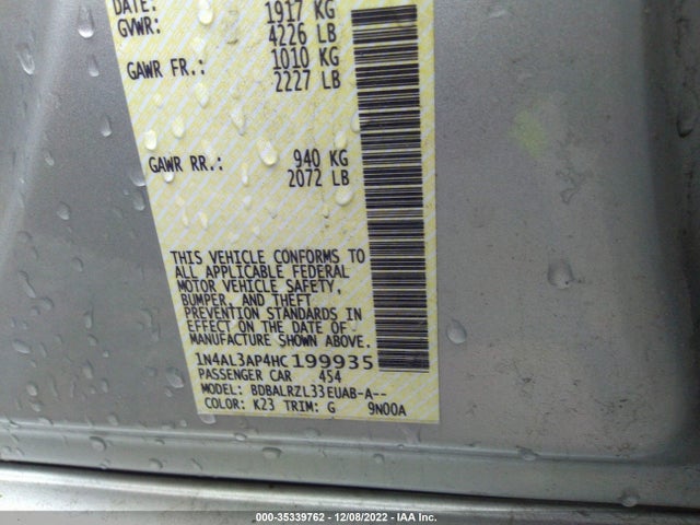 2017 NISSAN ALTIMA 2.5 SL VIN: 1N4AL3AP4HC199935