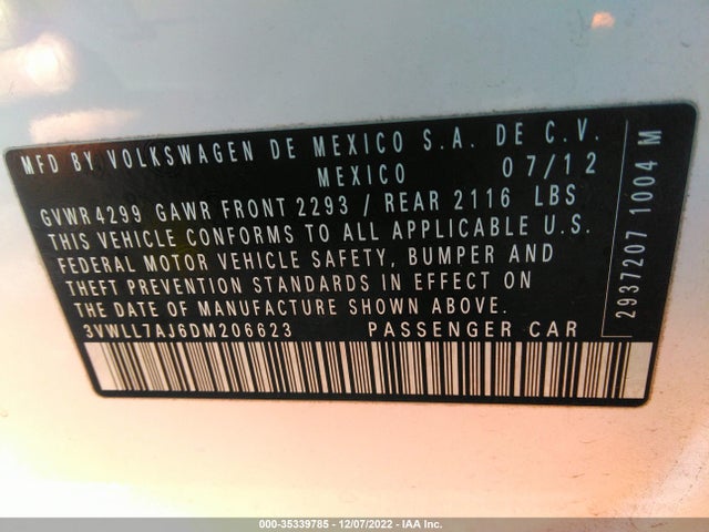 2013 VOLKSWAGEN JETTA SEDAN TDI VIN: 3VWLL7AJ6DM206623