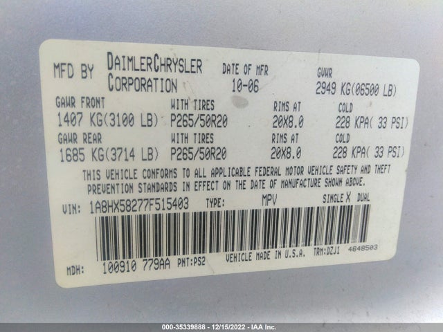 1A8HX58277F515403 Chrysler Aspen Limited