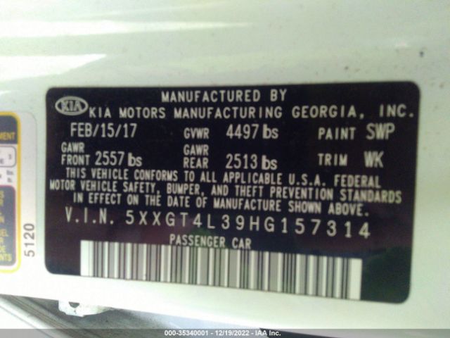 5XXGT4L39HG157314 KIA Optima Lx