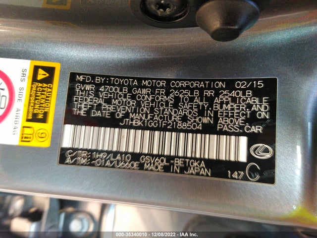2015 Lexus ES, VIN: JTHBK1GG1F2188504