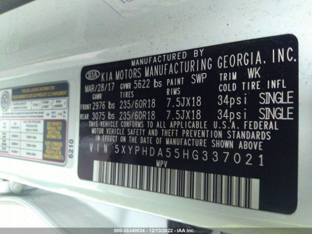 5XYPHDA55HG337021 KIA Sorento Ex V6