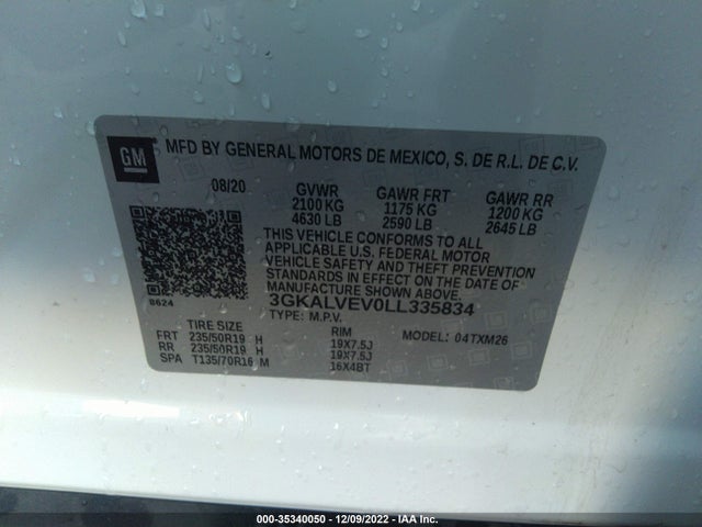 2020 GMC TERRAIN SLT VIN: 3GKALVEV0LL335834