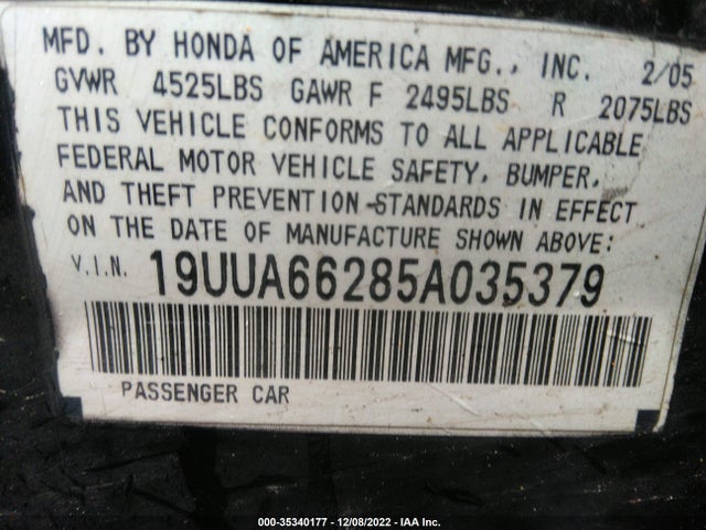 2005 ACURA TL VIN: 19UUA66285A035379