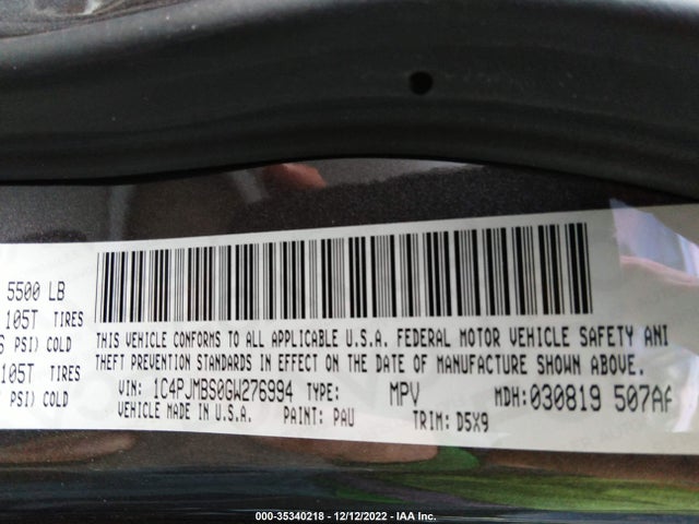 2016 Jeep Cherokee, VIN: 1C4PJMBS0GW276994
