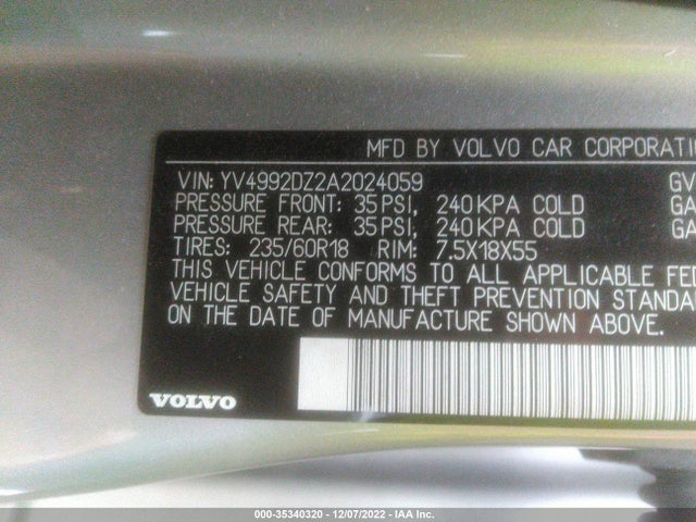 2010 VOLVO XC60 3.0T VIN: YV4992DZ2A2024059