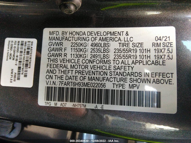 2021 Honda CR-V, VIN: 7FART6H93ME022056