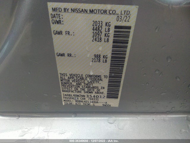 Nissan Altima 2.5 Sv 2022 1N4BL4DW2NN354012 Image 14