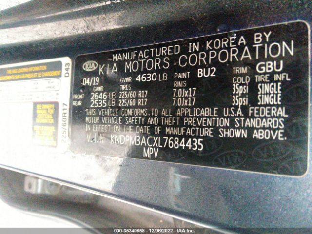 KNDPM3ACXL7684435 KIA Sportage Lx