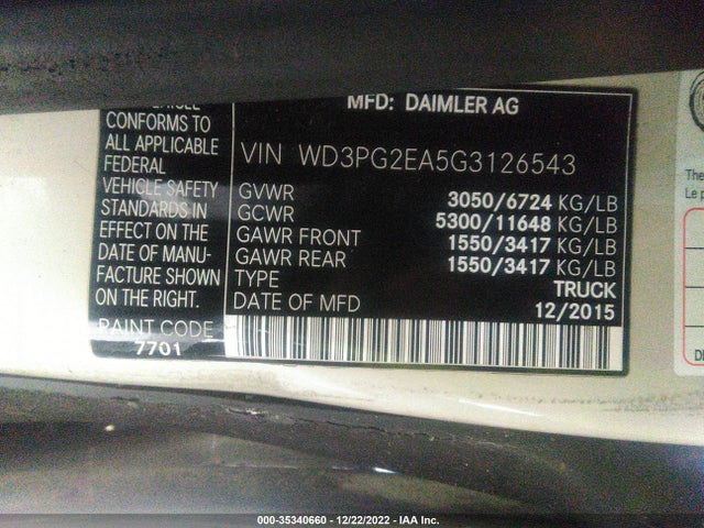 2016 Mercedes-Benz Metris, VIN: WD3PG2EA5G3126543