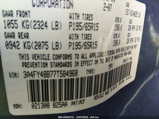 Chrysler Pt Cruiser 2007 3A4FY48B77T584968 Image 10