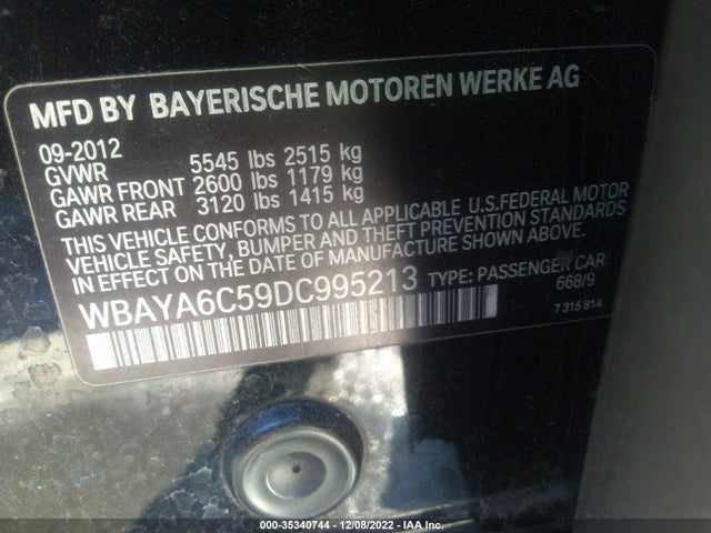 2013 BMW 7 SERIES 740I VIN: WBAYA6C59DC995213