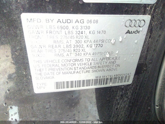 2009 AUDI Q7 PRESTIGE VIN: WA1AV74L49D004247