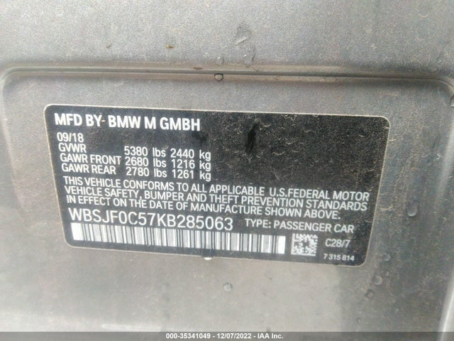 2019 BMW M5, VIN: WBSJF0C57KB285063