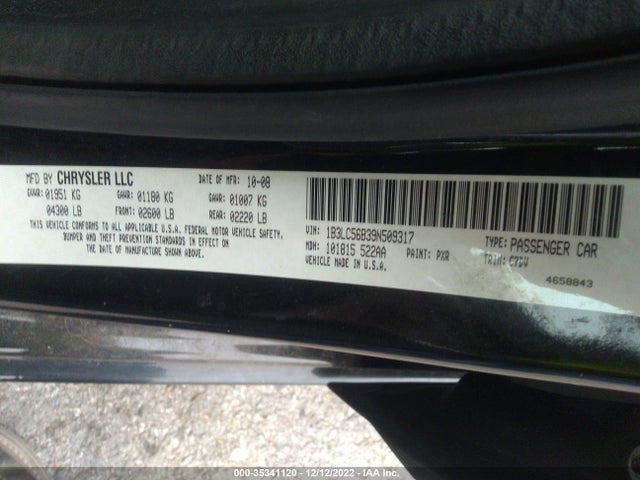 2009 DODGE AVENGER SXT/R/T VIN: 1B3LC56B39N509317