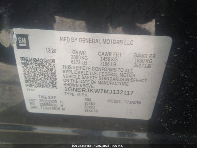 Chevrolet Traverse Rs 2021 1GNERJKW7MJ132117 Image 9