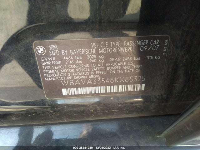 2008 BMW 3 SERIES 328I VIN: WBAVA33548KX85325