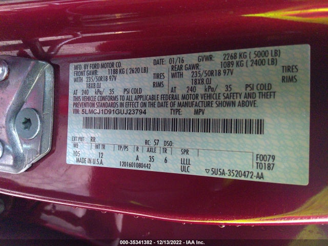 2016 Lincoln MKC, VIN: 5LMCJ1D91GUJ23794