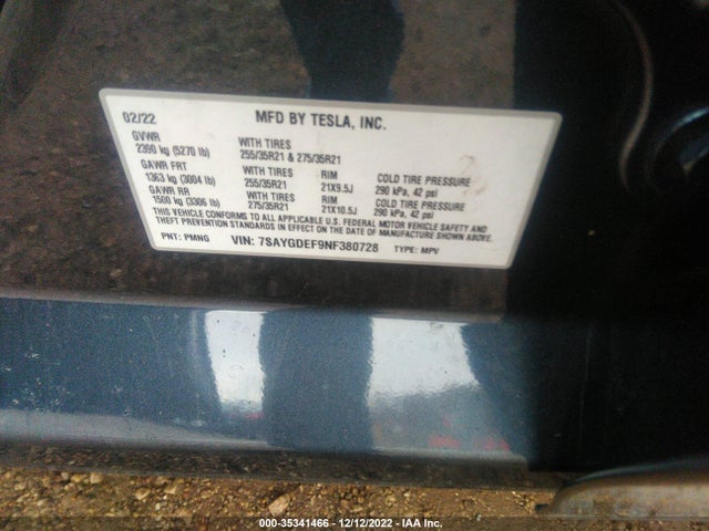 Tesla Model Y Performance 2022 7SAYGDEF9NF380728 Image 9