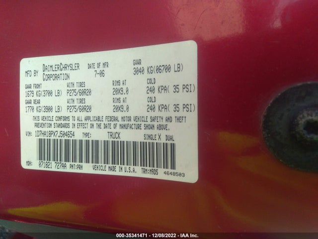 Dodge Ram 1500 Slt 2007 1D7HA18PX7J504654 Image 11