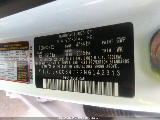 2022 Kia K5, VIN: 5XXG64J22NG142313