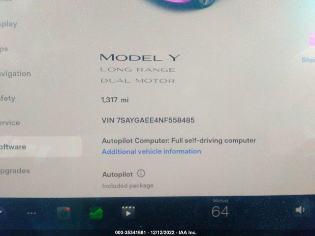 Tesla Model Y Long Range 2022 7SAYGAEE4NF558485 Image 8