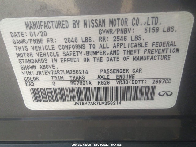 Продажа на аукционе авто 2020 Infiniti Q50 3.0t Luxe, vin: JN1EV7AR7LM256214, номер лота: 35342038
