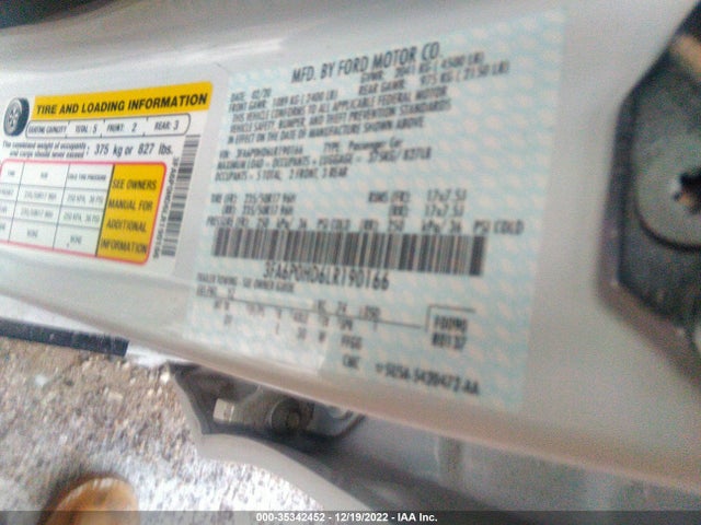2020 FORD FUSION SE VIN: 3FA6P0HD6LR190166