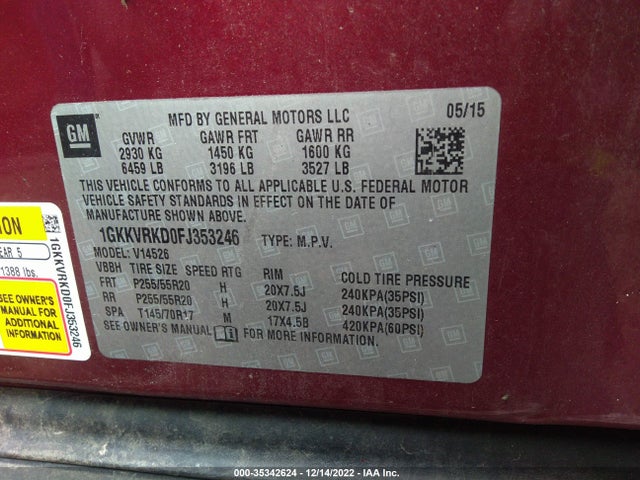 2015 GMC Acadia, VIN: 1GKKVRKD0FJ353246