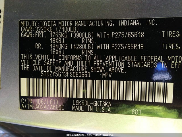 2015 Toyota Sequoia, VIN: 5TDZY5G13FS060663
