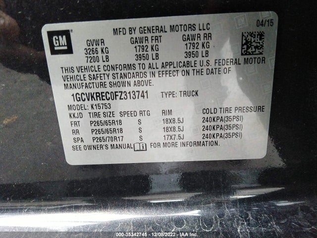 2015 Chevrolet Silverado 1500, VIN: 1GCVKREC0FZ313741
