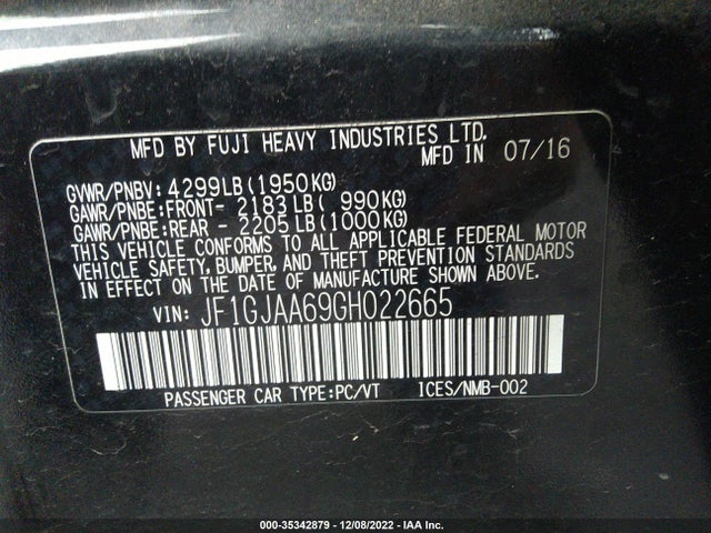 2016 Subaru Impreza, VIN: JF1GJAA69GH022665