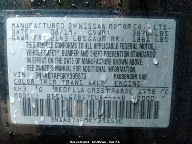 3N1AB7AP9KY395570 Nissan SENTRA SL